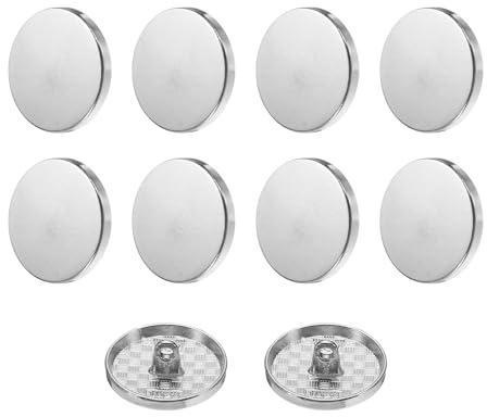 QUARKZMAN 10 stycken platta metallknoppar set, 23 mm glänsande yta runda öglor, pysselknappar, ersättningsknappar för gör-det-själv män kvinnor kostym ullrock skjorta byxor, silverton