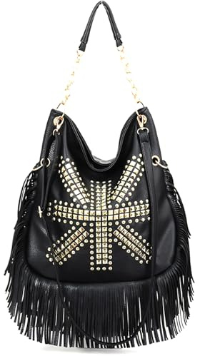 Rebellious 2023 NUEVO bolso de hombro de cuero con remaches cadena bolso con flecos bolso de hombro diseñado versátil con borlas de moda para, como se muestra