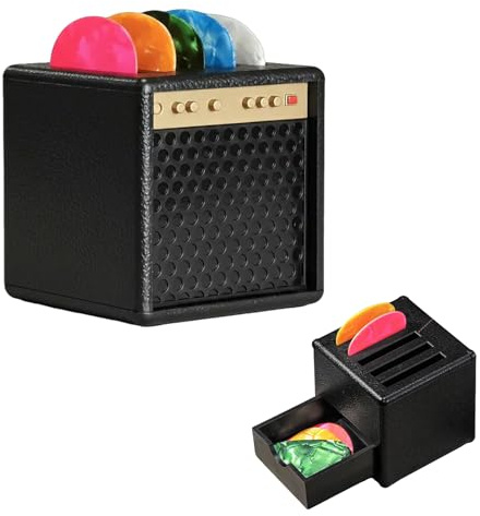 Porta Plettri per Chitarra,Guitar Pick Holder mit Aufbewahrungsbox Spaßiges Geschenk Praktische Aufbewahrung für Plektren für Musician und Guitarist Con 2 Quadranti Nero (4 * 4 * 4cm)