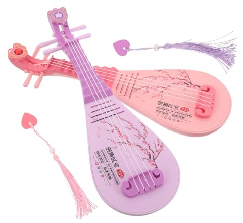 KONTONTY 2 Pièces Pipa Miniature Jouable pour Garçon Fille Modèle Vintage Chinois avec Sons et Lumières Instrument à Cordes Traditionnel pour Éveil Musical et Jeux Créatifs