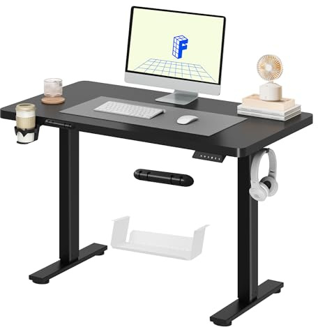 FLEXISPOT Scrivania Elettrica Regolabile in Altezza 110 x 54 cm, Standing Desk con 2 Ganci, Portabicchiere e Organizzacavi, 4 Pulsanti di Memoria, Tavolo da Ufficio e Casa