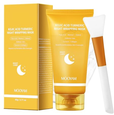 Turmeric Overnight Wrapping Peel Off Mask, Turmeric Collagène Visage, Hydrater en Profondeur, Rétrécit les Pores, avec brosse pour une peau, 80ml
