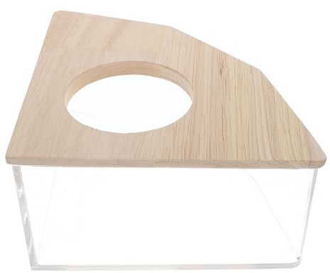 YARNOW Bañera para Hámster y Chinchilla Diseño Multifunción, Material Acrílico y Madera, Cubierta de Madera Agujero, Fácil de Almacenar para Hogar