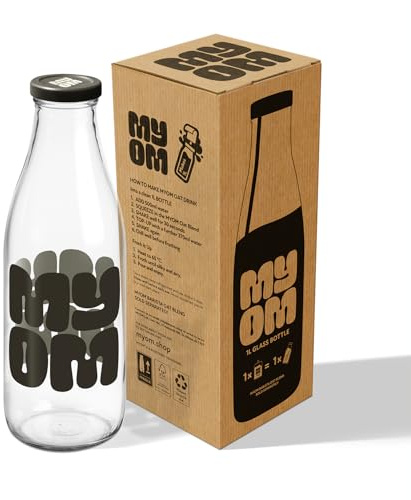 MYOM - Barista Oat Milk Bottle 1000ml – Reusable Glass Milk Storage Bottle with Lid – Dishwasher Safe - Empty Milk Container for Oat Milk, Dairy & Plant Based Drinks