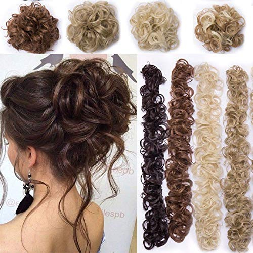 Rich Choices Bun Up Do Hair Piece Hair Ribbon Ponytail Extensions Wavy Curly Donut Hair Chignons Wig Medium Brown Hairpiece