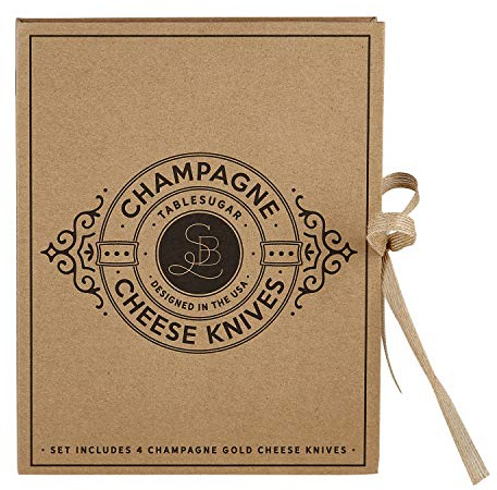 Santa Barbara Design Studio Cheese Knives - Gift Boxed Stainless Steel Knife & Fork Set for Soft Medium & Hard Cheeses, 4-Pieces, Champagne Gold