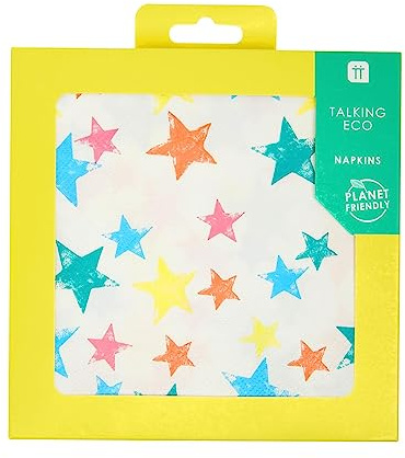 Talking Tables Pack of 20 Colourful Star Paper Napkins Serviettes, Disposable Tableware, Home Recyclable, Eco-Friendly Party Supplies,33cm x 33cm, Starnapkins