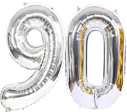 Palloncini Foil Compleanno 90 Anni Argento - Numero 90 Gigante 101 CM - Decorazioni Gonfiabili Elio Aria
