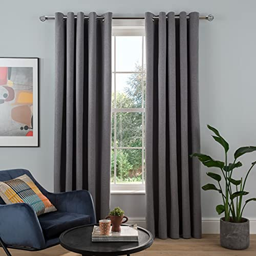 Sleepdown Woven Tonal Fleck Eyelet Blackout Curtains Thermal Insulated for Bedroom and Living Room 46 x 54 Inch Charcoal 2 Panels