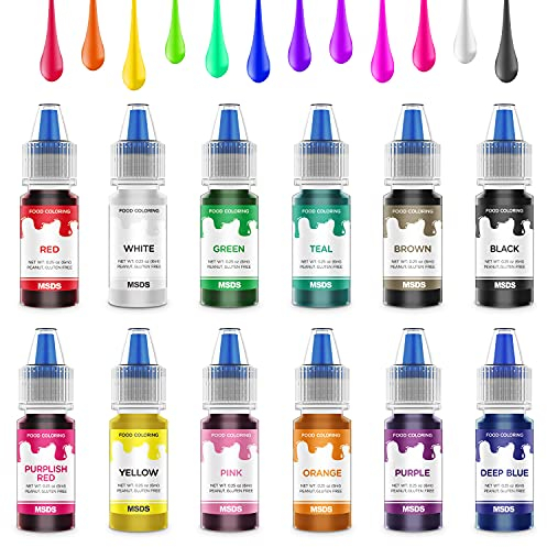 Lebensmittelfarbe Flüssig 12 Farben Hochkonzentriert Food Coloring Lebensmittelfarbe Set für Backen, Kuchen, Macaron, Kekse, Kuchen Dekoration, Dessert