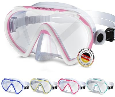 AQUAZON Beach Taucherbrille-besonders bequemes Silikon - inkl. Netztasche - Schwimmbrille mit extra temperiertem Glas für glasklarer Sicht-Kinder 7-12 Jahre, Erwachsene