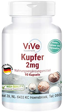 Kupfer 2 mg - 90 Kapseln Kupferbisglycinat - Vegan - essenzielles Spurenelement | Qualität aus Deutschland von ViVe Supplements