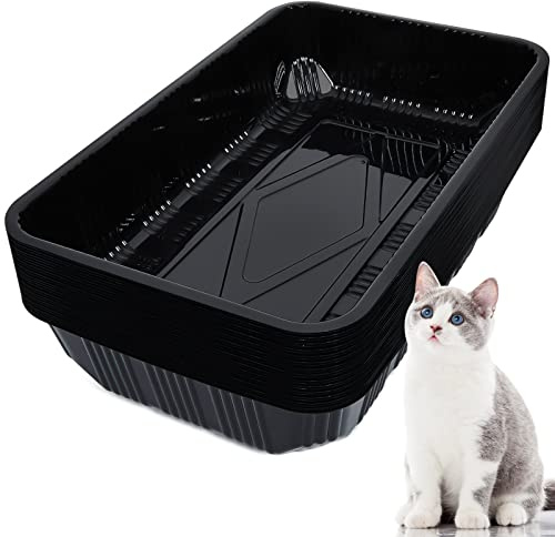Tessco for you 30 Pack Disposable Cat Litter Boxes, Plastic Leakproof Litter Trays for Cats, Disposable Travel or Temporary Litters Pan for Kittens and Small Pets, 16.7 x 10.5 x 3.4 Inch(Black)