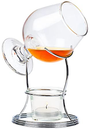 Invero Juego tradicional de vasos de brandy y y coñac, incluye vaso de alta calidad, soporte de metal cromado y una vela de té