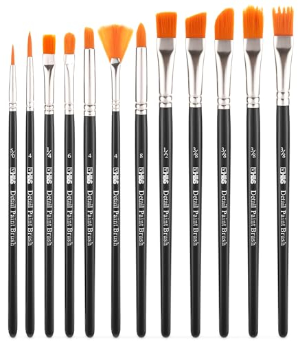 H&S Pinselset für Acrylfarben Aquarell und Ölfarben - 12er Set - Professionelle Flache und runde Pinsel zum Malen - Künstler Zubehör aus Synthetischem Haar - Schwarz