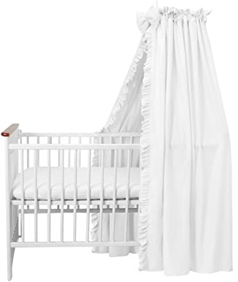 balbina Baldaquin 100 % coton,Kit de décoration pour lit d'enfant,Ciel de lit avec volants et nœud,Moustiquaire pour chambre de bébé,Rideau de lit opaque sans barre de ciel,240x165 cm,Blanc