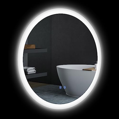 kleankin Miroir Rond Salle de Bain avec éclairage LED Ø 60 cm, Miroir Mural 29W avec Anti-buée, 3 Couleurs réglables, dimmable, Interrupteur Tactile, Fonction mémoire, Blanc et Argent