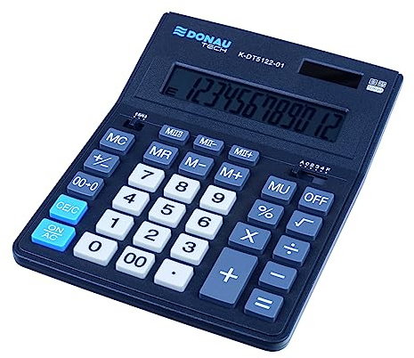 Bordsräknare Donau TECH Office K-DT5122-01/12-siffrig visning/201 x 155 x 35 mm/färg: svart/räknare Dual-Power Solar – batteridrift, kompakt design/5 års garanti