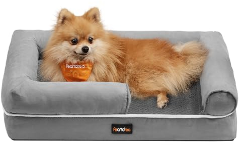 Feandrea Orthopädisches Hundebett, Hundekissen, Hundekorb, weiche Polsterung, Hundesofa, erhöhte Ränder, Bezug abnehmbar und waschbar, 76 x 51 x 18 cm, rutschfeste Unterseite, hellgrau PGW074G02V1