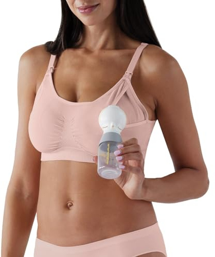 Bravado Designs Brasier de bombeo manos libres y brasier de lactancia 2 en 1 sin costuras para maternidad y lactancia, Soft Rose - Tela sostenible, XXL