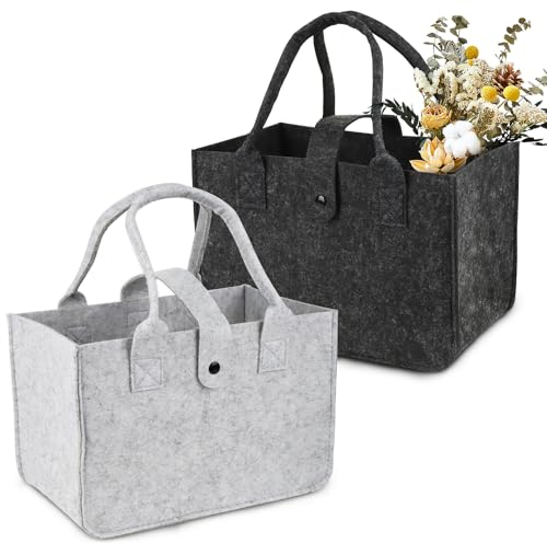 Graplan 2 Stück Filztasche Einkaufstasche, Filztaschen Shopper, Filztasche Klein, Faltbar Filz Einkaufskorb - Eleganz beim Einkaufen, viel Funktion Inklusive, 30 * 20 * 18 cm (Schwarz Grau)