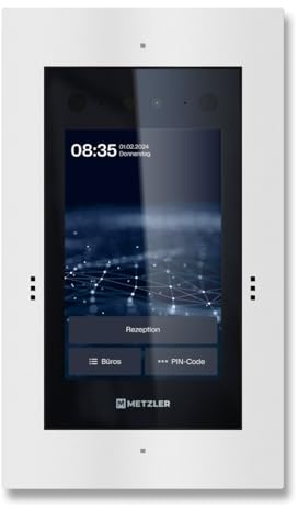 Metzler® Türsprechanlage mit Kamera und Gesichtserkennung in Weiß – Touchscreen & Nachtsicht für schnelle Zugangskontrolle – rostfreier Edelstahl – RFID & App-Steuerung – Modell SDM10X