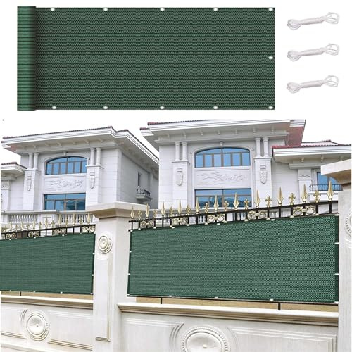 Telo Frangivento per Balconi 90 x 320 cm Protezione Privacy Balcone Anti-Uv Rivestimento Recinzione Copertura con Occhielli Rinforzati per Balcone Giardino Esterno, Verde Scuro