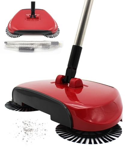 Yaoliucp Carpet Sweeper 360° Rotation Manual Floor Sweeper with PET Broom Brush Robust Lightweight Hand Sweeper for Home Office Low Carpets Rugs Undercoat Carpets, Red, Carpet Sweeper