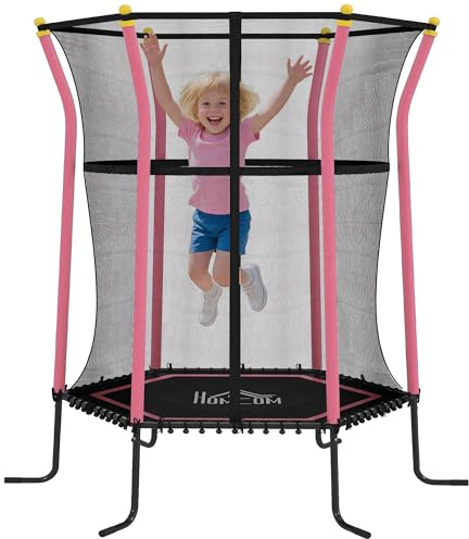 HOMCOM Trampolino Elastico per Bambini 3-10 Anni, 122x111x190 cm, Rosa