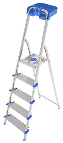 COLOMBO Scala Pieghevole in Alluminio 3/4/5/6/7/8 Gradini – Struttura Robusta con Piattaforma Antiscivolo, Gradini Extra Large da 12cm e Vaschetta Portautensili – Conforme EN131 TÜV-GS – Made in Italy