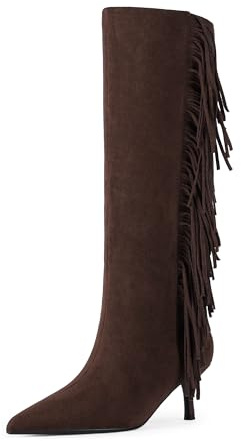 Modatope Knee High Boots Women Pointed Toe Chunky Block Heel Tall Boots