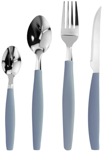 16 pezzi Set posate in acciaio inox 4 persone, con coltello, forchette, Cucchiai e cucchiaini Caffè, Grigio Posate Ergonomiche manici con Scatola Regalo,per Viaggi, Picnic