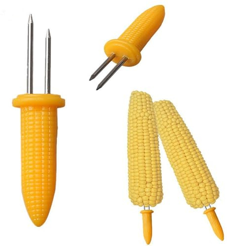 Paquete de 25 soportes para maíz, pinchos de maíz en la mazorca, de acero inoxidable, herramienta de cocina para barbacoa, soportes de maíz de doble punta, tenedor de cocina para el hogar (amarillo)