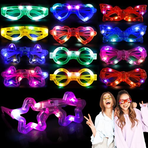 SERIONR LED Occhiali, 12 pezzio Occhiali Luminosi per Feste, Neon Rave Occhiali, occhiali luminosi multistile adatti per compleanni, Natale, Halloween, feste di carnevale