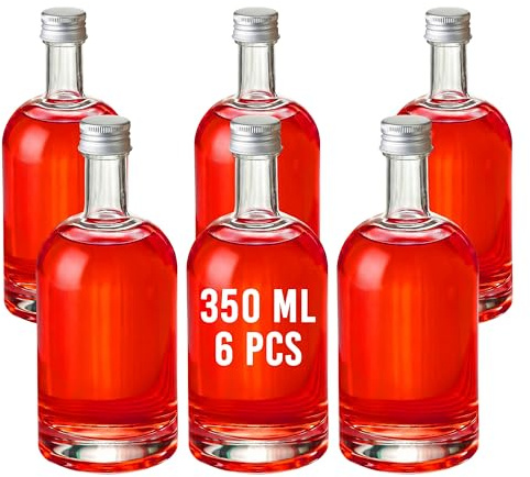 Amajoy 6 x 350 ml Botellas de Vidrio Vacías Nocturne con Tapón de Rosca para Licor, Vino, Aguardiente, Vinagre y Aceite