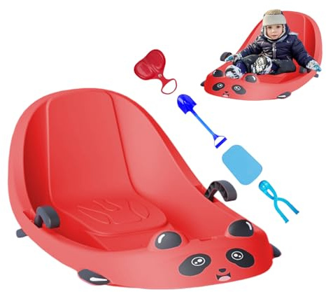 Slitte per bambini – Sport invernali con schienale, slittino da neve, divertente scorrevole per slitta freno integrata F?o ergonomico?led | Freno integrato per bambini in età prescolare o giochi