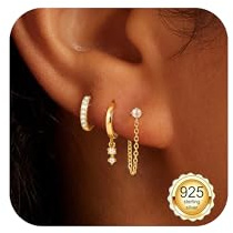 ZOERAY 3 Paires Boucles d'Oreilles Femme Argent 925 Or Pendantes Zirconium | Hypoallergénique 18K Doré Lot Boucles d'Oreille Argent 925 Or Plusieurs Piercing Oreille Creoles Conch Fantaisie Bijoux Femme