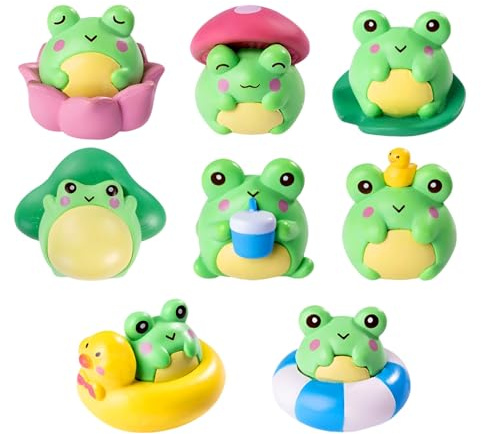 Bubaxuce 8 Piezas Mini Figuras De Rana De Resina Pequeños Animales En Miniatura para Esconder En Jardines Estatuas De Ranas para Micro Hadas Accesorios De Paisajismo