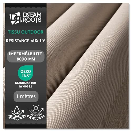 DreamRoots Tela Impermeable por Metros Efecto Lino UV, Beige, 1 m