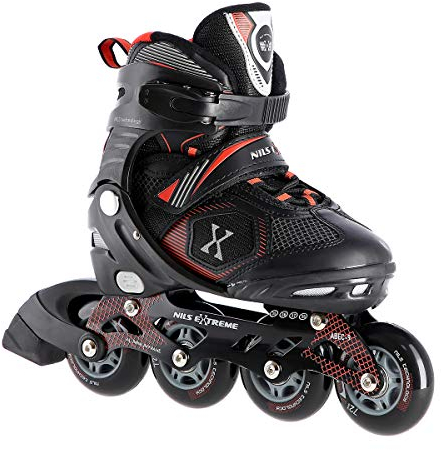 Nils Extreme Inlineskates ABEC9 barn kvinnor svart röd storlek 31–34, 35–38, 39–42 justerbar (M 35–38 justerbar)