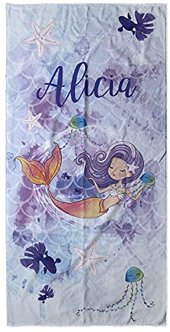 LolaPix Strandtuch mädchen. Personalisiert Strandtuch. Strand Badetuch mit Namen. Personalisierte Handtuch. Personalisierte Geschenke. Verschiedene Designs und Größen. MEERJUNGFRAU