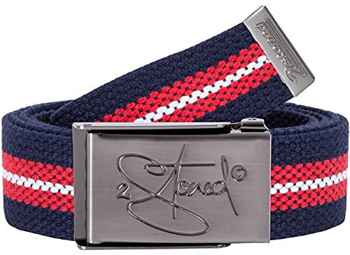 2Stoned Koppelgürtel Stoffgürtel Navy-Rot-Weiß, matte Schnalle Classic, 3 cm breit für Damen und Herren