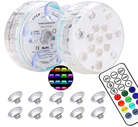 BIGFOX Lumière LED Submersible 2 Pcs,Eclairage Piscine LED Sous l'eau IP68 Étanche 16 RGB Couleurs,Lampe Piscine avec Télécommande RF et Ventouse,Lumiere Piscine pour Aquariums,Baignoire,Vase,Étangs