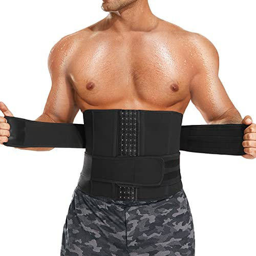Bafully Herren Bauchweggürtel Sport Fitnessgürtel Body Shaper Schwitzgürtel Neopren Sauna Gürtel Taille Trimmer Bauchgürtel Waist Trainer Mit Klettverschluss (Schwarz, 3XL)