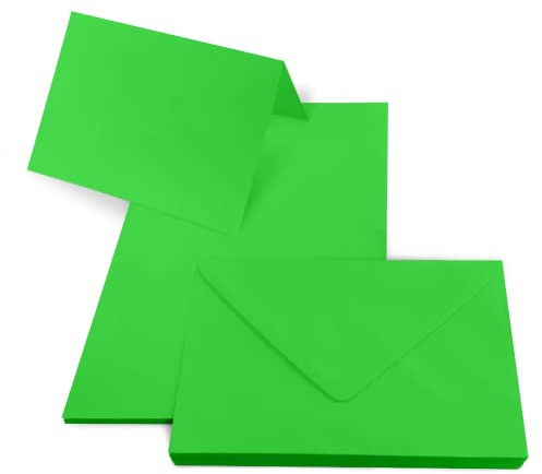 Netuno 25 Falt-Karten mit Kuvert blanko DIN B6 Karten Rainbow Grün farbige Briefumschläge mit Faltkarten blanko Klappkarten Set mit Umschlag B6 Blankokarten und Umschläge Grünfarbe Papeterie