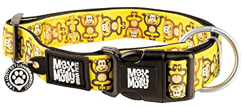 Max & Molly Urban Pets Smart ID hundhalsband med Gotcha! QR husdjurssäkerhetsetikett och anpassad husdjursprofil, mjuk vadderad neopren, vattentät, maskintvättbar, apmaniac, M (33-53 cm)