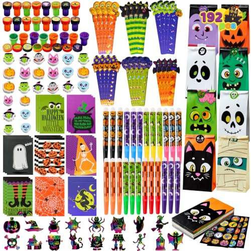 JOYIN 192PCS Halloween Stationery Set, Trick or Treat Gifts for Kids, 24 Pack Halloween Themed Stationery Set for Party Favors Carnival Game Prizes, School Stationery Party Supplies