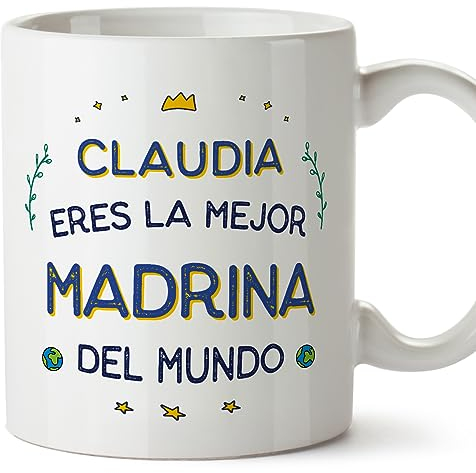 MUGFFINS Tazas Personalizadas para MADRINA - En Español - Mejor del Mundo - 11 oz / 330 ml - Regalo personalizable original y divertido