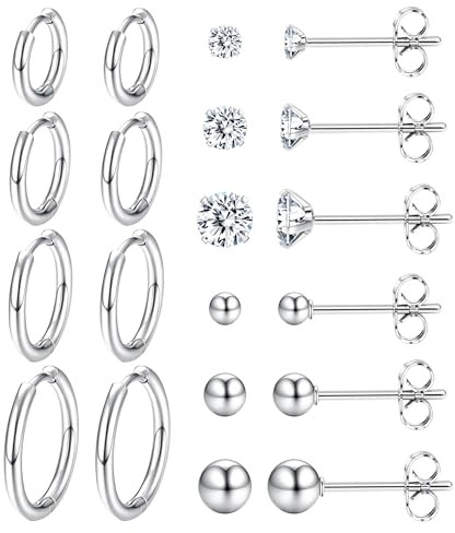 Dochais 10 Paar Ohrringe Set für Damen Herren - Silber Huggie Creolen Ohrstecker - 316L Chirurgenstahl Hypoallergen Piercing Schmuck Geschenk für Mädchen und Frauen (Silbrig)
