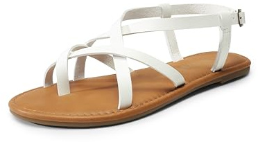 DREAM PAIRS Womens Gladiator Flat Sandals Ladies Comfortable Cross Straps Wedding Sandals SDFS2401W,Size 7,White,SDFS2401W